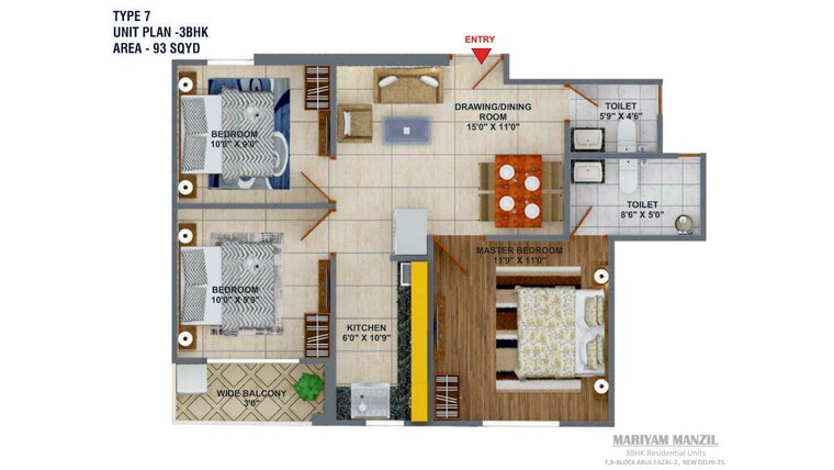 Floor Plan, shaheen bagh 3 Bedroom 110 Sq.Yd. Builder Floor In Shaheen Bagh Delhi 10074100