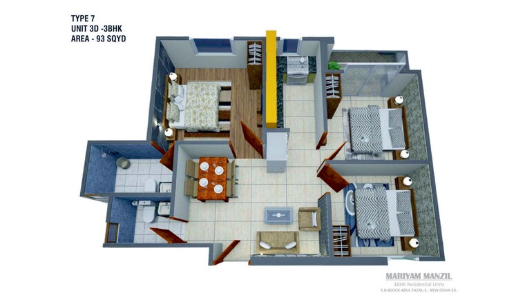 Floor Plan, shaheen bagh 3 Bedroom 110 Sq.Yd. Builder Floor In Shaheen Bagh Delhi 10074100