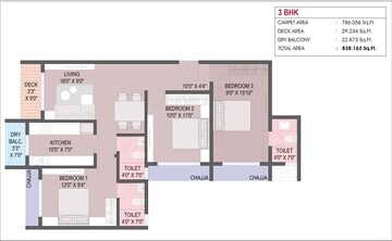 Floor Plan in 3 BHK Apartment at Kharghar Sector 20 – for Sale