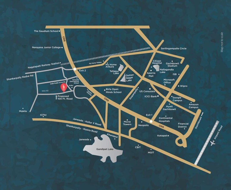 Map Location, vian-mrida 3 Bedroom 2100 Sq.Ft. Apartment In Kollur Hyderabad 10075051