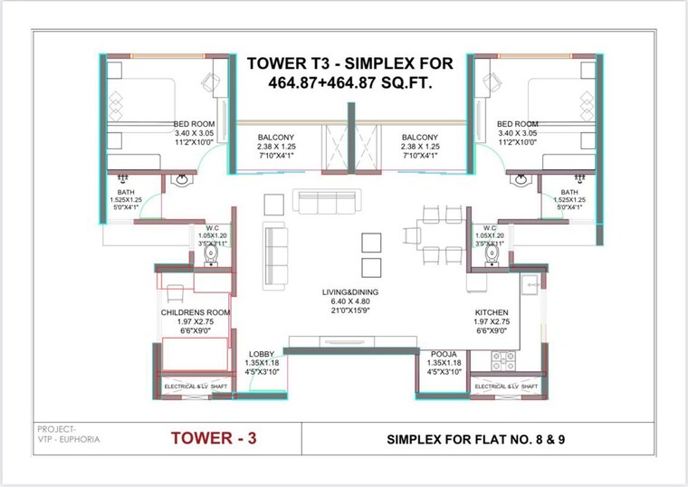 Floor Plan, vtp-euphoria 3 Bedroom 1050 Sq.Ft. Apartment In Kharadi Pune 10076572