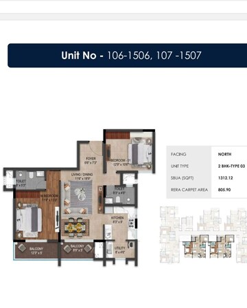 Floor Plan in 2 BHK Apartment at Inspira Infinity, Sarjapur Road – for Sale