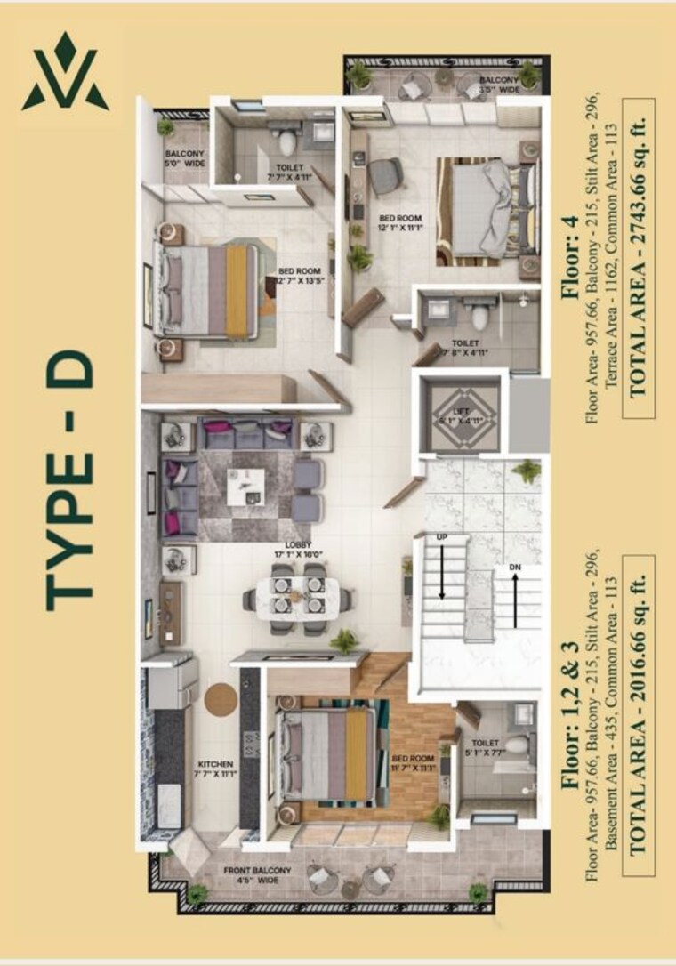 Floor Plan, rof-pravasa 3 Bedroom 2017 Sq.Ft. Independent House In Sector 88a Gurgaon 10082107