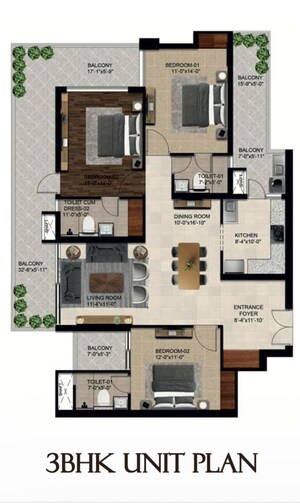 Floor Plan in 3 BHK Apartment at KharaR-Kurali Highway – for Sale