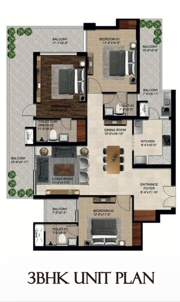 Floor Plan in 3 BHK Apartment at KharaR-Kurali Highway – for Sale