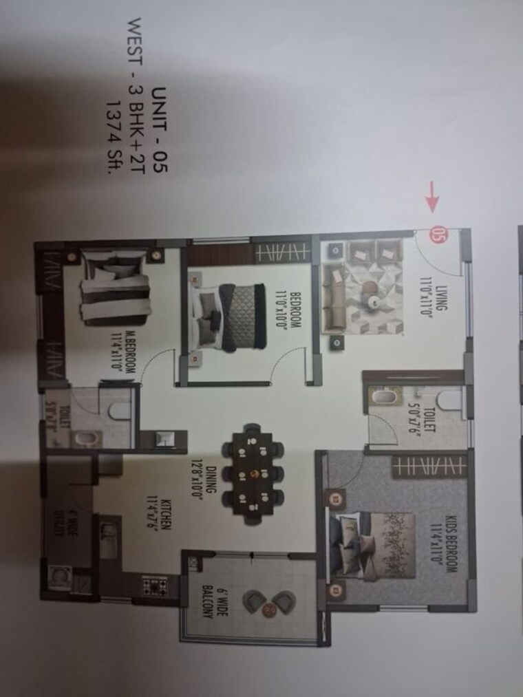 Floor Plan, ark-oak-tree 3 Bedroom 1374 Sq.Ft. Apartment In Whitefield Bangalore 10082542