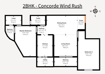 Floor Plan in 2 BHK Apartment at Concorde Wind Rush, Electronic City – for Sale
