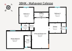 Floor Plan in 3 BHK Apartment at Mahaveer Classic Apartment, Panduranga Nagar – for Sale