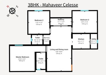 Floor Plan in 3 BHK Apartment at Mahaveer Classic Apartment, Panduranga Nagar – for Sale