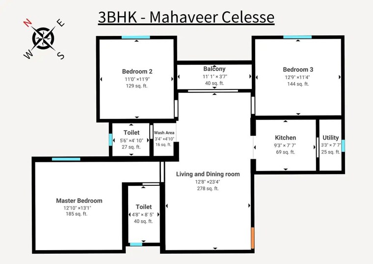 Floor Plan, mahaveer-classic-apartment 3 Bedroom 1365 Sq.Ft. Apartment In Panduranga Nagar Bangalore 10082844