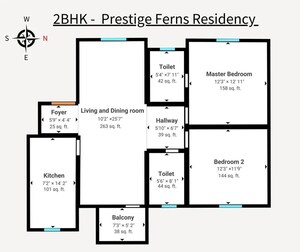 Floor Plan in 2 BHK Apartment at Prestige Ferns Residency, Harlur – for Sale