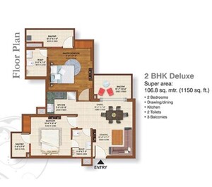 Floor Plan in 2 BHK Apartment at ACE Platinum, Zeta I Greater Noida – for Rent