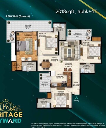 Floor Plan in 4 BHK Apartment at Vrinda Heritage Skyward, Sector 1 Greater Noida – for Sale