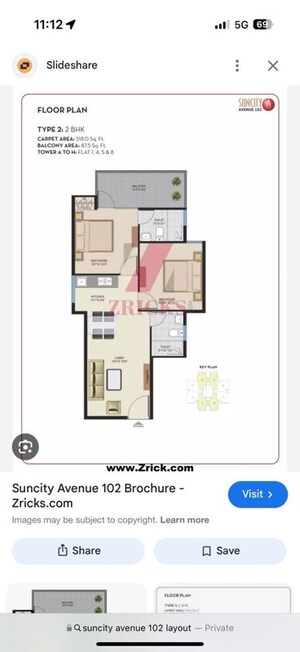 Floor Plan in 2 BHK Apartment at Suncity Avenue 102, Sector 102 – for Sale
