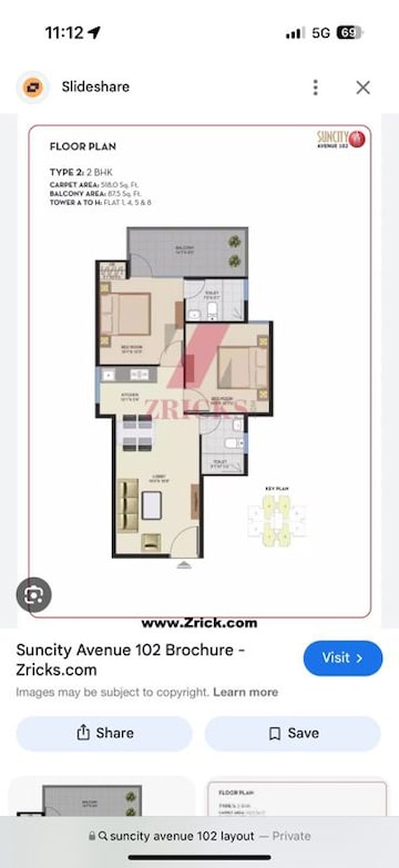 Floor Plan in 2 BHK Apartment at Suncity Avenue 102, Sector 102 – for Sale
