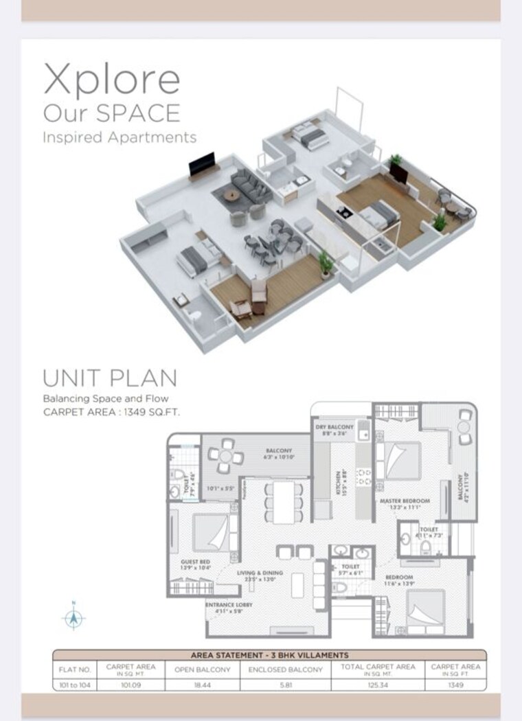 Floor Plan, varun-harsh-isha 3 Bedroom 1349 Sq.Ft. Apartment In Balewadi Pune 10087587
