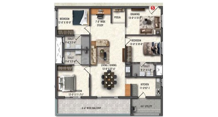 Floor Plan, greenspace-celestial 3 Bedroom 2615 Sq.Ft. Apartment In Kokapet Hyderabad 10087567