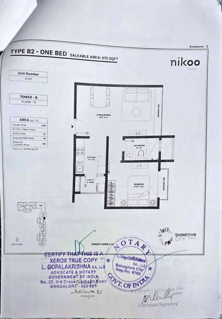 Floor Plan, bhartiya-city-nikoo-homes-4 1 Bedroom 675 Sq.Ft. Apartment In Thanisandra Main Road Bangalore 10089069