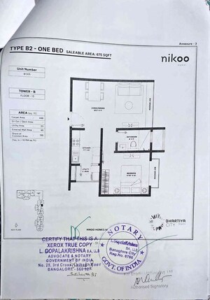 Floor Plan in 1 BHK Apartment at Bhartiya City Nikoo Homes 4, Thanisandra Main Road – for Sale