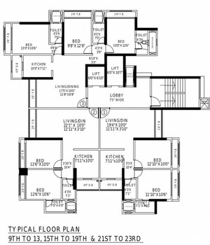 Floor Plan in 3 BHK Apartment at Agarwal Nimit Tower, Kandivali West – for Sale