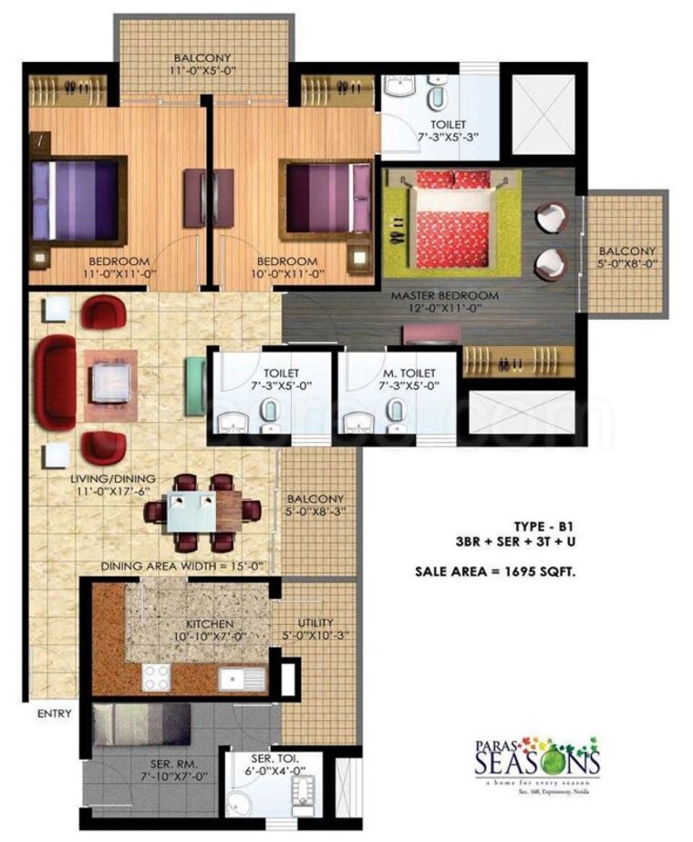Floor Plan, paras-seasons 3.5 Bedroom 1595 Sq.Ft. Apartment In Sector 168 Noida 10091660