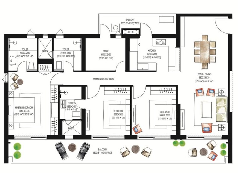 Floor Plan, krisumi-waterfall-suites 3.5 Bedroom 2528 Sq.Ft. Apartment In Sector 36a Gurgaon 10094564