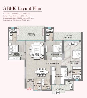 Floor Plan in 3.5 BHK Apartment at Suncity Monarch Residences, Sector 78 – for Sale