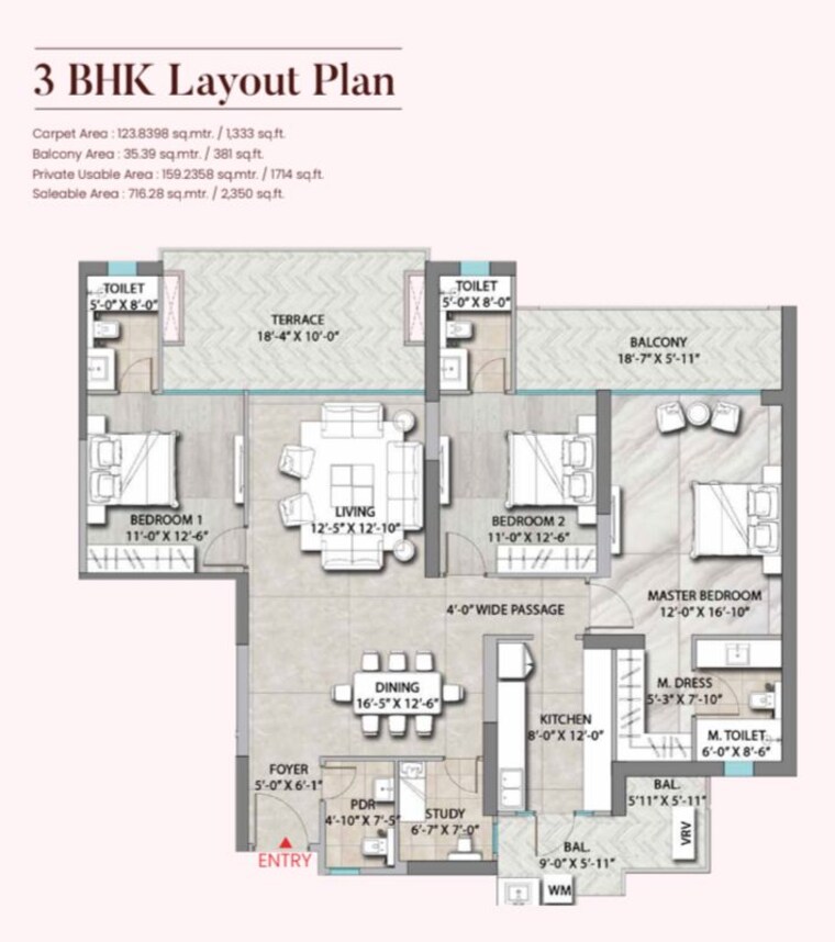 Floor Plan, suncity-monarch-residences 3.5 Bedroom 2350 Sq.Ft. Apartment In Sector 78 Gurgaon 10096255