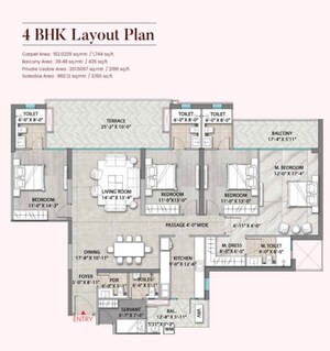 Floor Plan in 4 BHK Apartment at Suncity Monarch Residences, Sector 78 – for Sale
