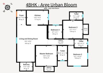 Floor Plan in 4 BHK Apartment at Arge Urban Bloom, Yeshwanthpur – for Sale