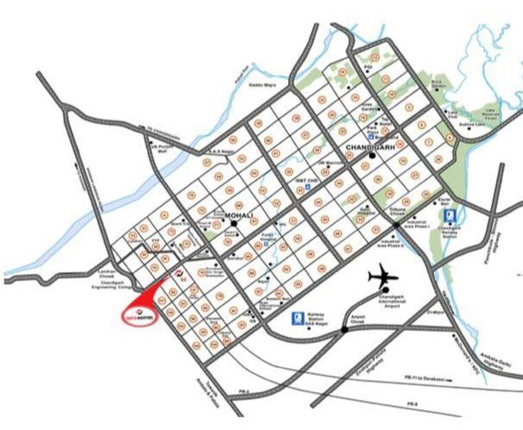 Map Location, kharar road 3 Bedroom 1661 Sq.Ft. Apartment In Kharar Road Mohali 10082014