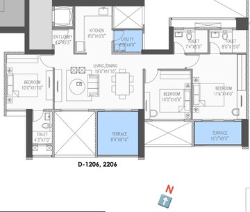 Floor Plan in 3 BHK Apartment at Ganga Nakshatra, Bibwewadi – for Sale
