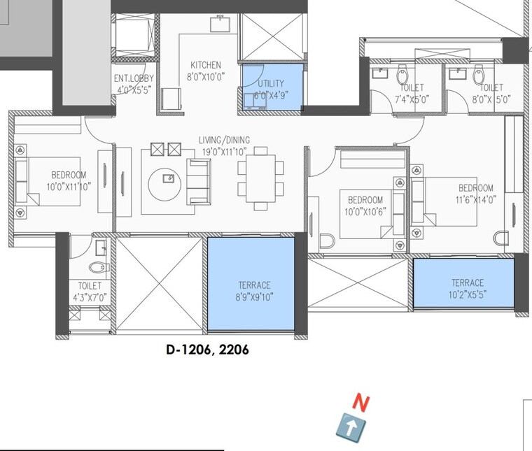 Floor Plan, ganga-nakshatra 3 Bedroom 1064 Sq.Ft. Apartment In Bibwewadi Pune 10097001
