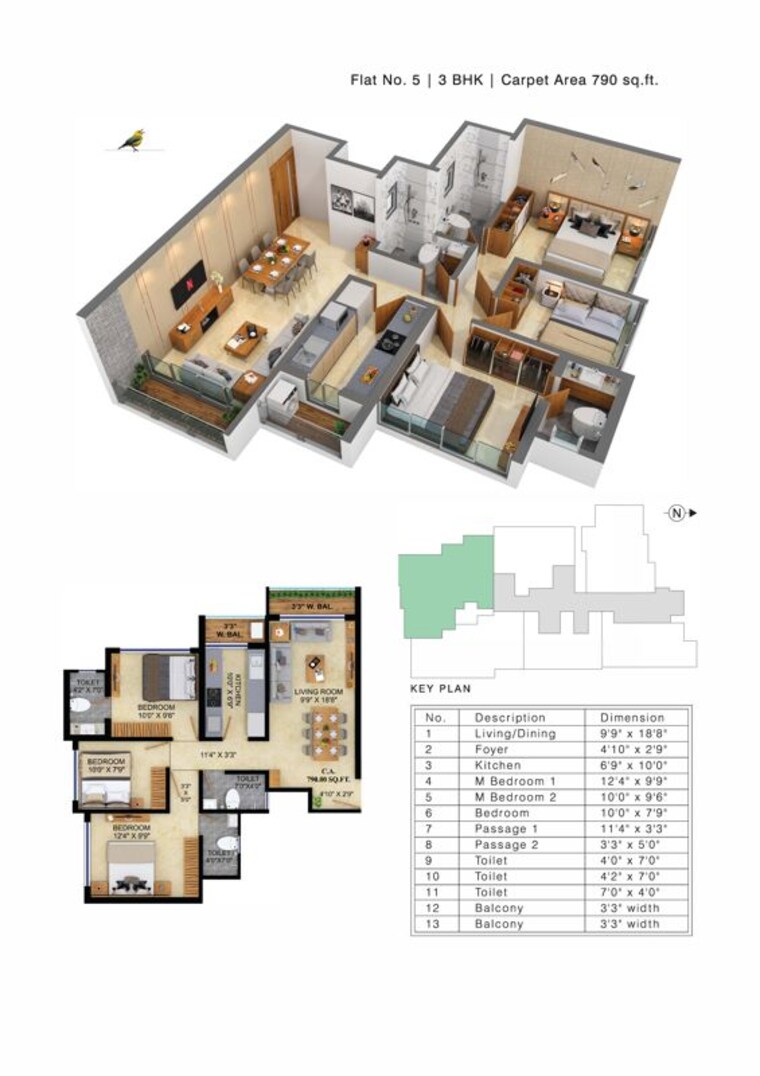 Floor Plan, kandivali east 3 Bedroom 790 Sq.Ft. Apartment In Kandivali East Mumbai 10102433