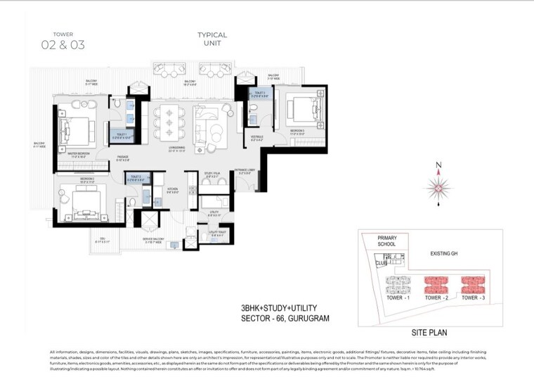 Floor Plan, bptp-downtown-66 3.5 Bedroom 2550 Sq.Ft. Apartment In Sector 66 Gurgaon 10103390
