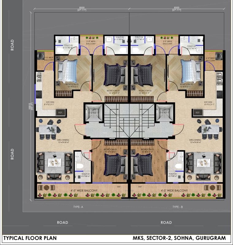 Floor Plan, sohna sector 2 3 Bedroom 1530 Sq.Ft. Builder Floor In Sohna Sector 2 Gurgaon 10090088