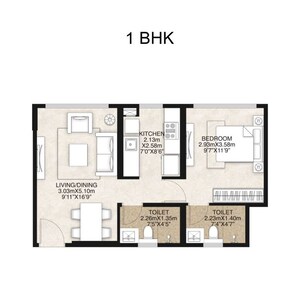 Floor Plan in 1 BHK Apartment at Mahindra Alcove, Chandivali – for Rent
