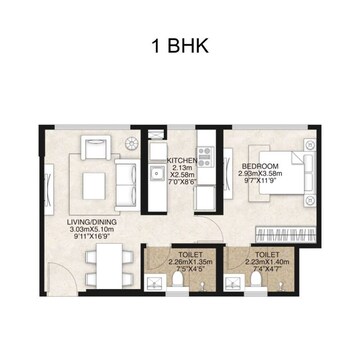 Floor Plan in 1 BHK Apartment at Mahindra Alcove, Chandivali – for Rent