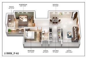 Floor Plan in 2 BHK Apartment at Saras Icon, Seawoods – for Sale