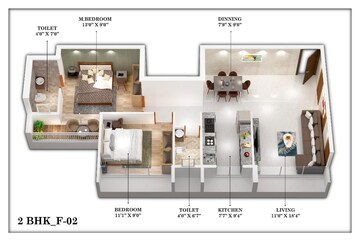 Floor Plan in 2 BHK Apartment at Saras Icon, Seawoods – for Sale