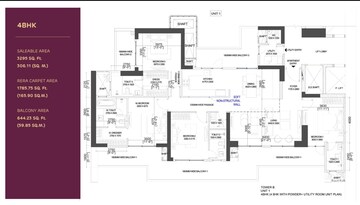 Floor Plan in 4 BHK Apartment at Adani The Marq, Sector 102a – for Sale