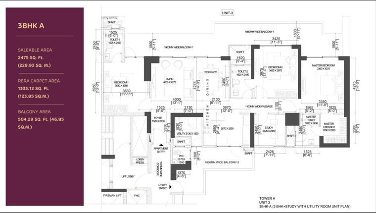 Floor Plan, adani-the-marq 3 Bedroom 2375 Sq.Ft. Apartment In Sector 102a Gurgaon 10110253