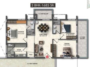 Floor Plan in 3 BHK Apartment at Greenspace Celestial, Kokapet – for Sale
