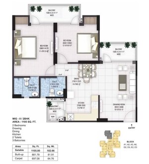Floor Plan in 2 BHK Apartment at Panchsheel Greens II, Sector 16 Greater Noida – for Sale