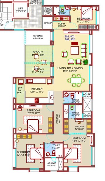 Floor Plan in 4 BHK Apartment at Balewadi – for Rent