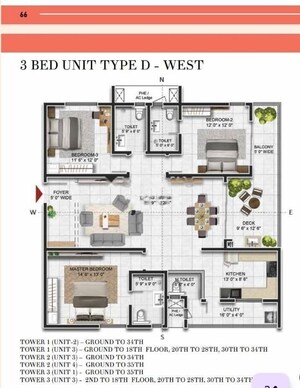 Floor Plan in 3 BHK Apartment at Prestige Beverly Hills, Kokapet – for Rent