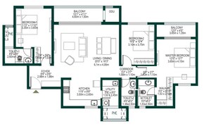 Floor Plan in 3 BHK Apartment at Godrej Woodscapes, Budigere Cross – for Sale