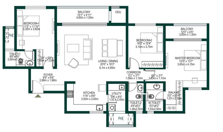 Floor Plan, godrej-woodscapes 3 Bedroom 2027 Sq.Ft. Apartment In Budigere Cross Bangalore 10085812