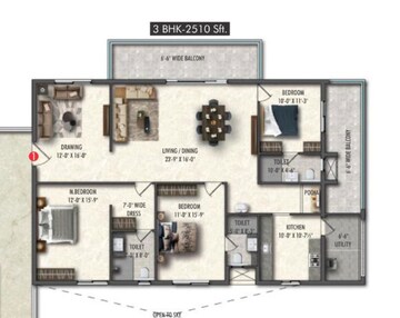 Floor Plan in 3 BHK Apartment at Greenspace Celestial, Kokapet – for Sale