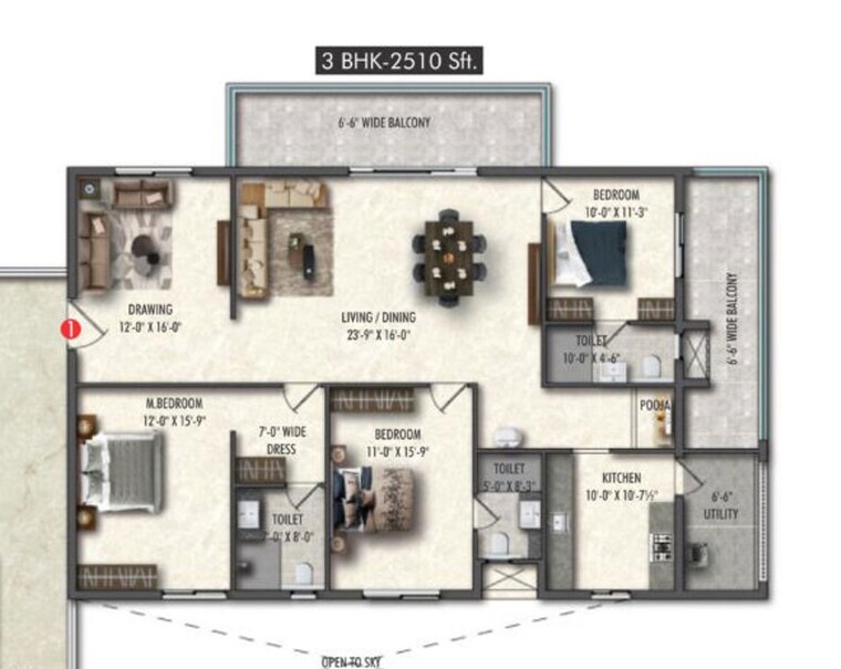 Floor Plan, greenspace-celestial 3 Bedroom 2510 Sq.Ft. Apartment In Kokapet Hyderabad 10115042